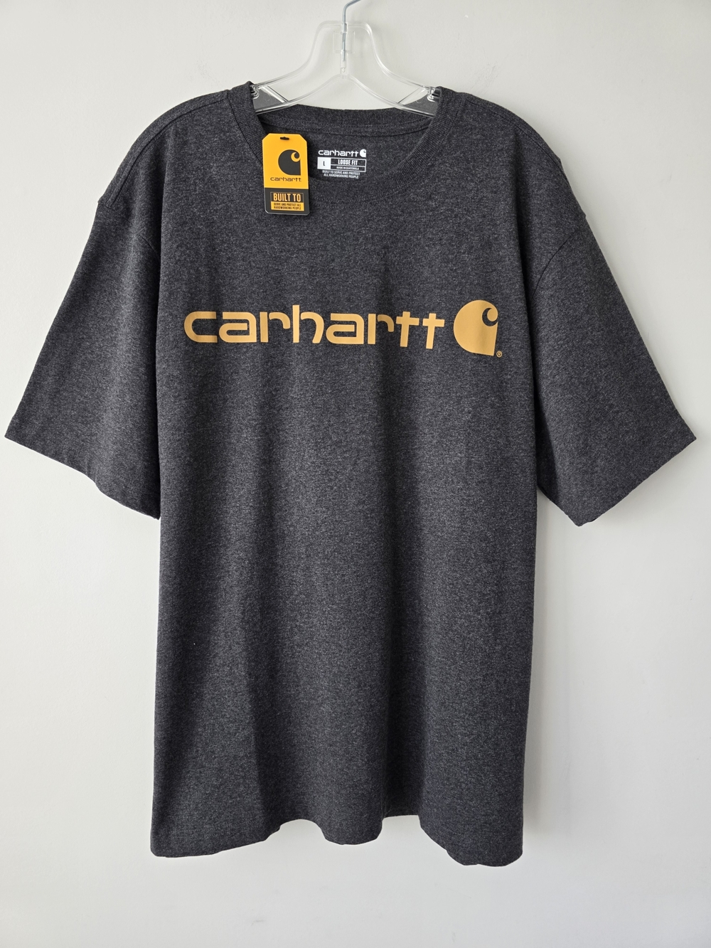 Carhartt Loose Fit Men Logo T‑Shirt Dark Charcoal Gold Print Size L